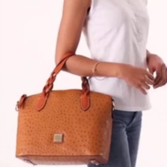 Dooney & Bourke Ostrich Celeste Satchel Caramel Brown (368.00) - Picture 1 of 15